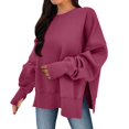 thumbnail image 4 of ClodeEU Women's Oversized Sweatshirts,Crewneck Long Sleeve Side Slit Pullover ,Casual Loose Fall Outfits Wine,Womens Plus M, 4 of 8
