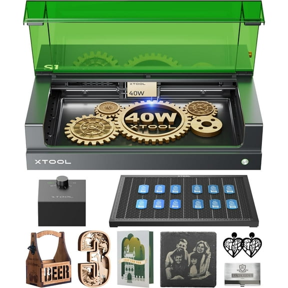 xTool S1 40W Laser Engraver, 600mm/s Speed Laser Engravering Machine, 23.93" x 15.16" Bed Size, Class 1 Laser Cutter and Engraver Machine for Wood and Metal, Acrylic, etc, Basic Bundle