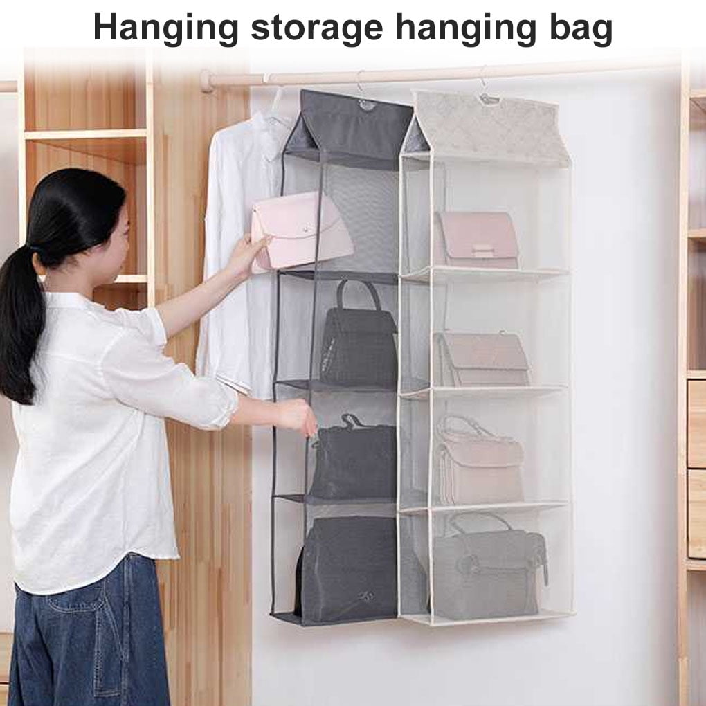 Handbag Hanging Organizer Hanging Wardrobe Organizer Three\-Dimensional  Storage Hanging Bag Handbag Organizer For Closet 2/3/4Lay Beige two layers