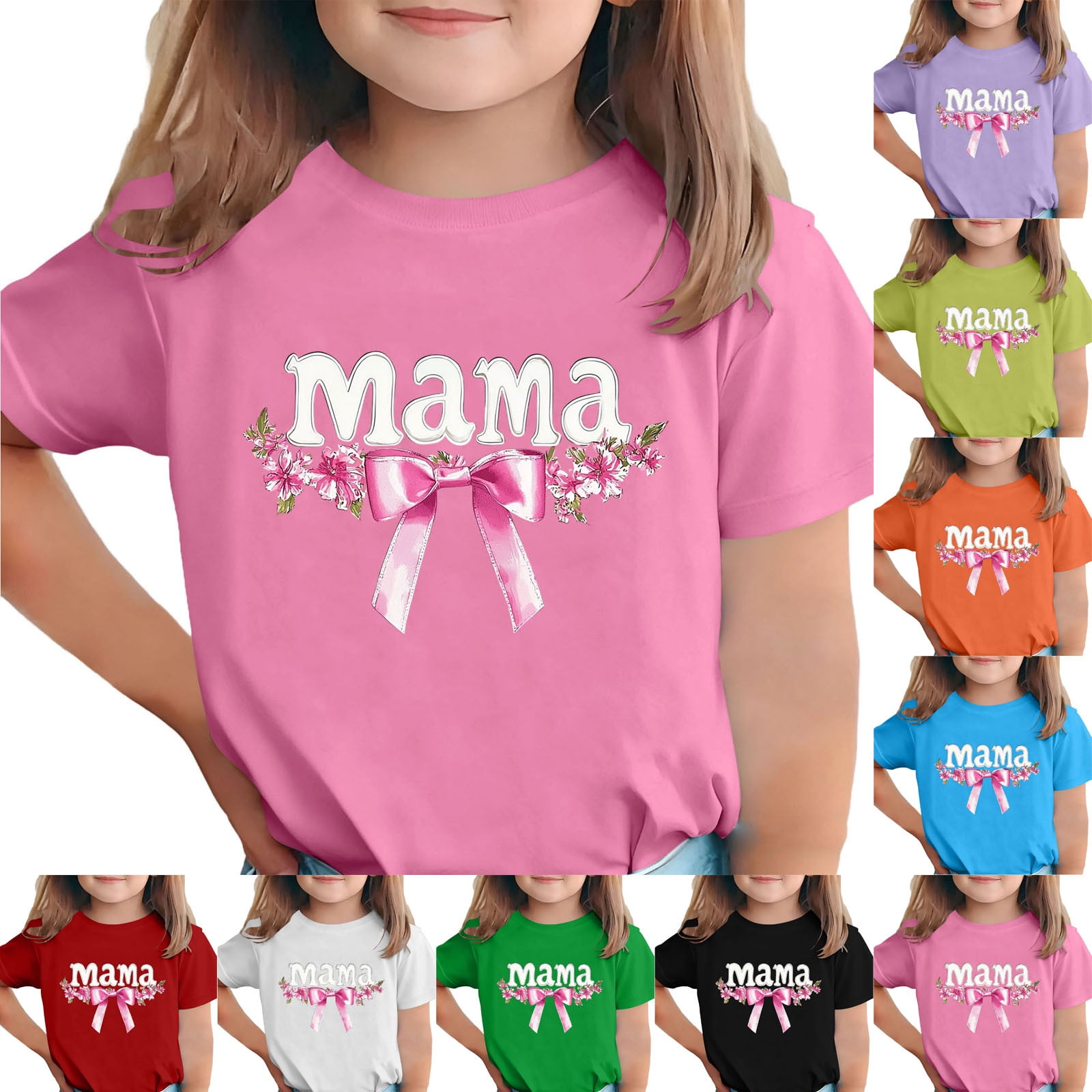AHTJRT I Love Mom Tshirt for Girls Crewneck Tees Short Sleeve Shirts Funny Mother s Day Tshirt Gifts Family Outfits for Holiday Travel Vacation Red#08 10-11 Years