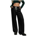 thumbnail image 6 of APEXFWDT Women's Warm Wide-Leg Pants Stylish Athletic Drawstring Trousers Loose Fit Solid Color Lounge Pants with Pockets,M,Black, 6 of 9