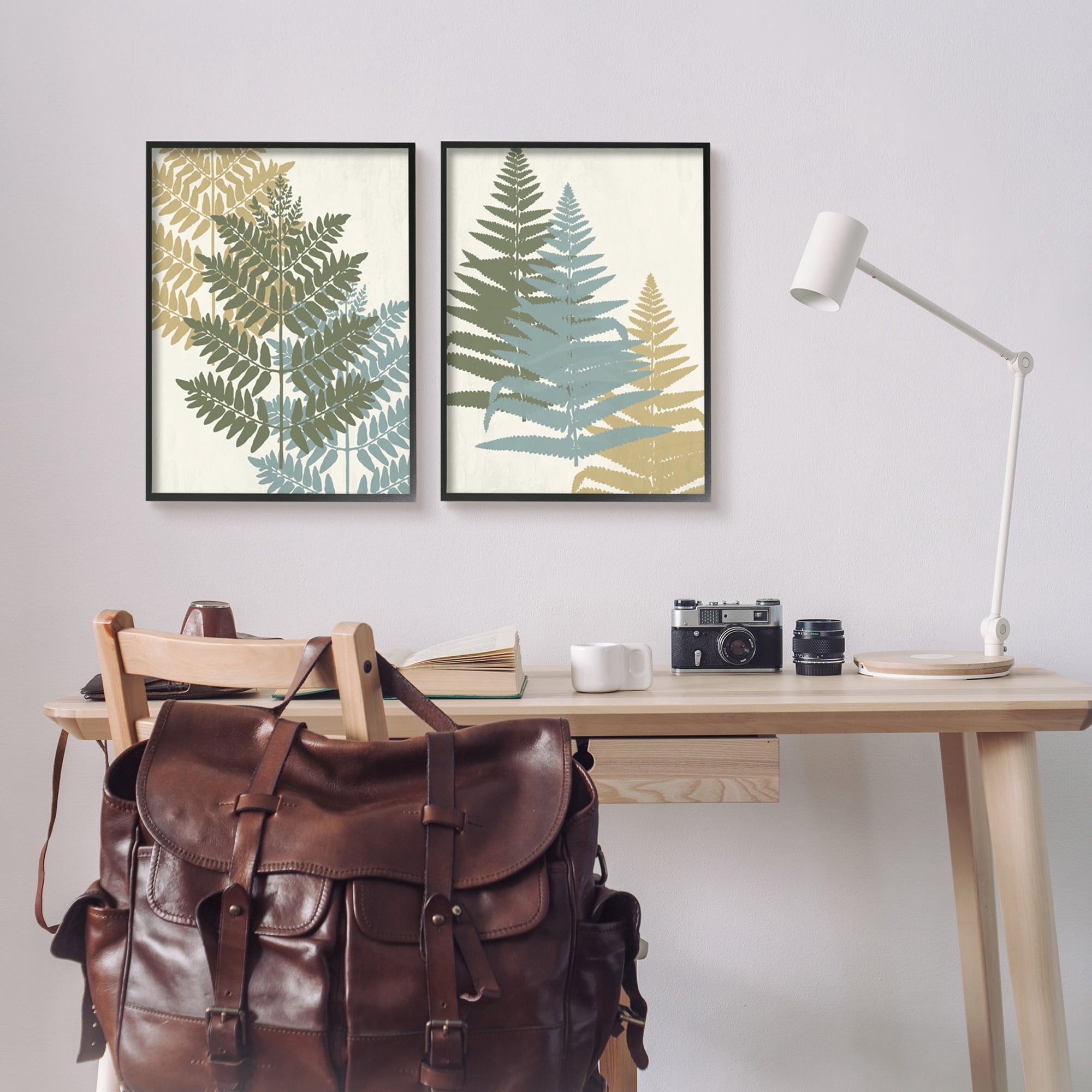 Stupell Industries Layered Fern Plants Botanical Leaves Muted Tones Graphic Art Black Framed Art Print Wall Art, Set of 2, Design by Kim Allen