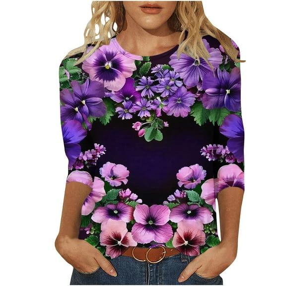 Womens Blouses Long Sleeve Alzheimer's Women's Fashion Tees Casual Crewneck 3/4 Sleeve Loose T Shirt Ladies Tops Blouses Shirts