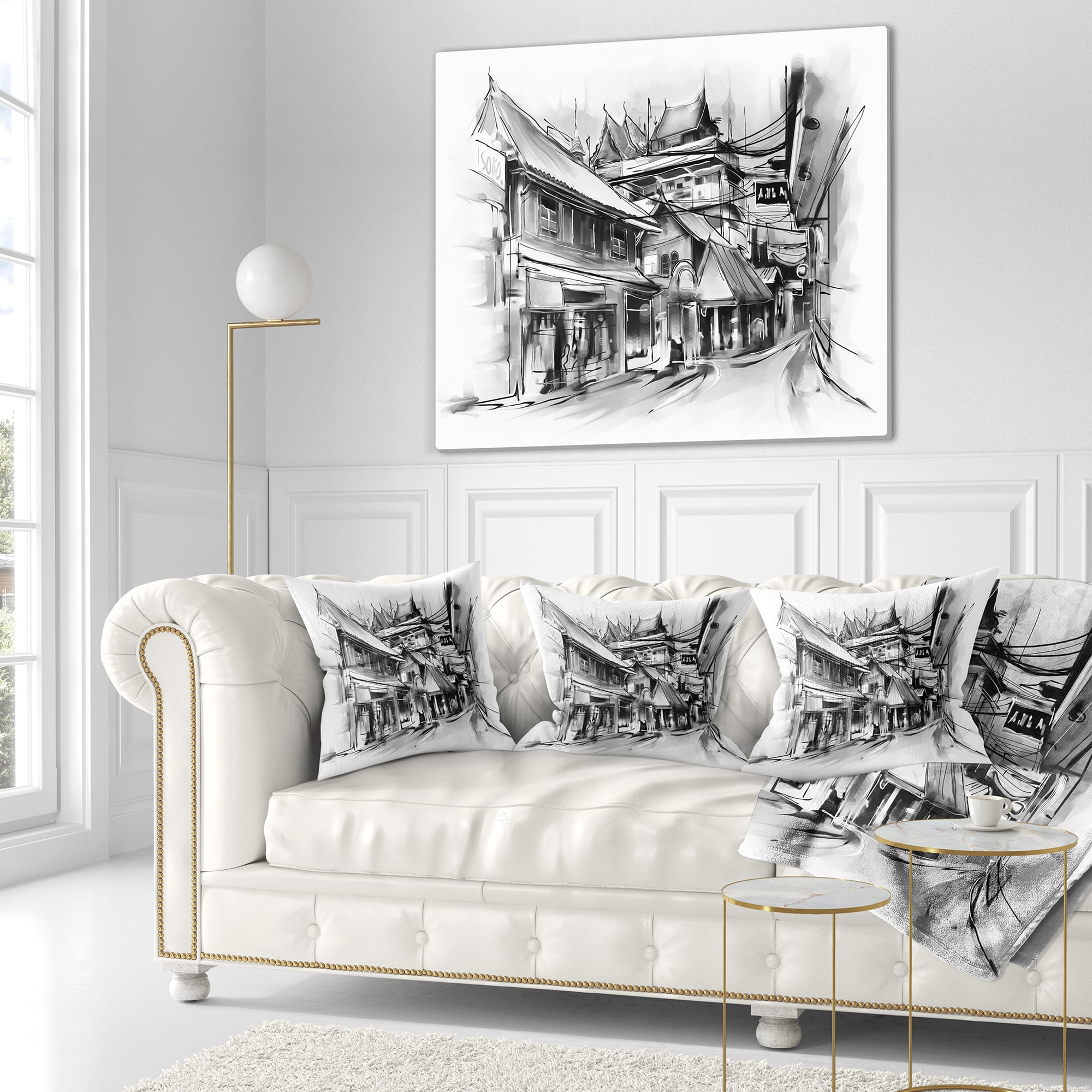 Designart City Street Illustration - Cityscape Throw Pillow - 16x16