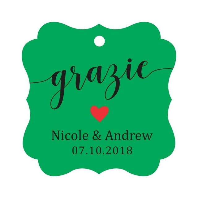 Darling Souvenir GRAZIE Thank You Wedding Favors Gift Paper Tag Custom Party Hang Tags-Green-100 Tags