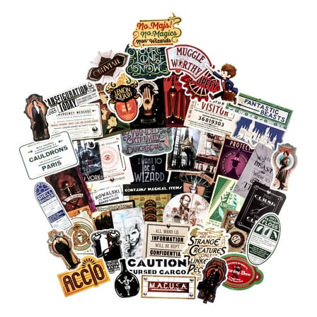 Conquest Journals Fantastic Beasts Wizarding World Vinyl Stickers, Set of 50, Waterproof, UV and Scratch Resistant, Great for All Your Gadgets, Features Stunning Artwork from Both Films