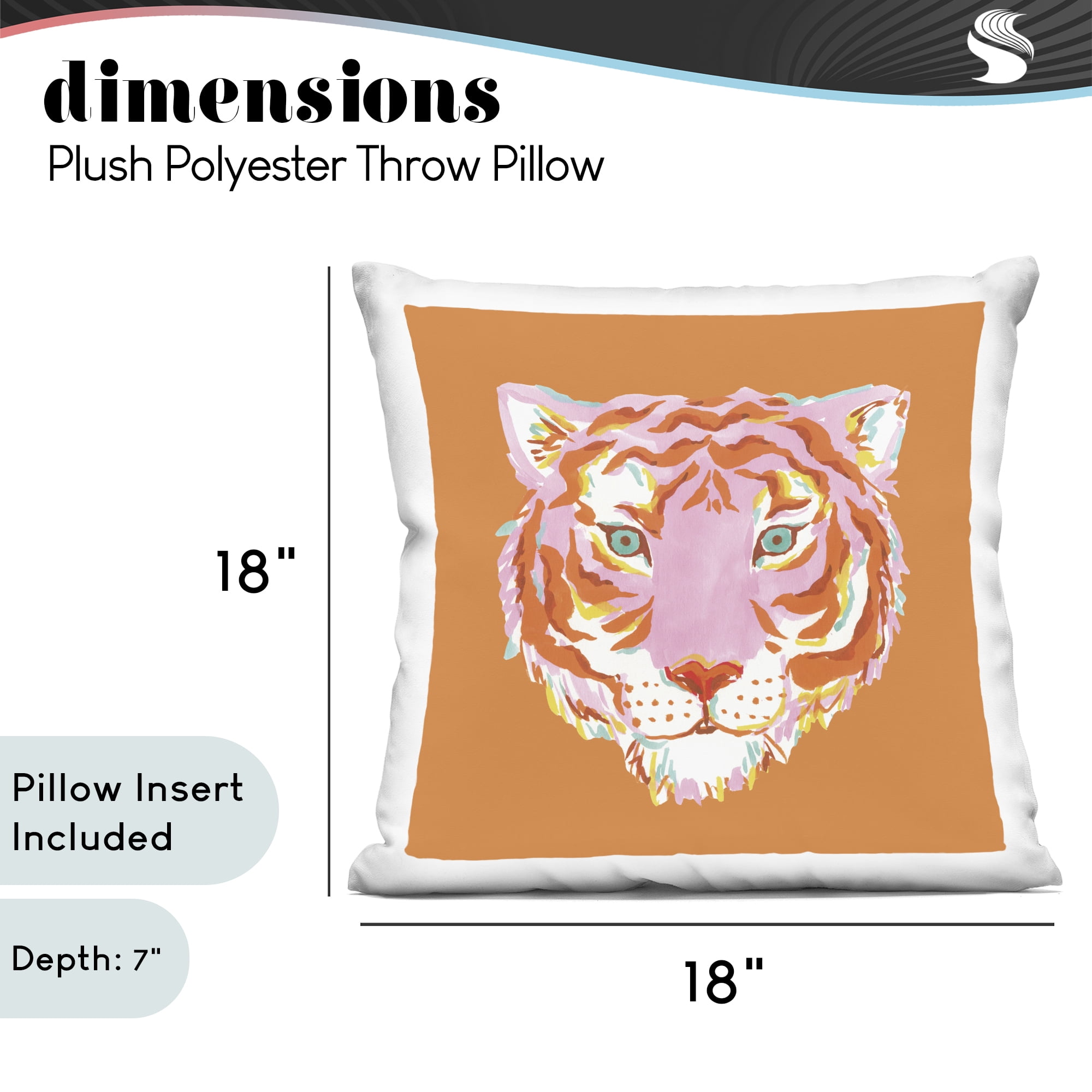 Stupell Industries Fun Bold Orange Tiger Decorative Printed Throw Pillow, design by Karolina Sato, 18 x 7 x 18