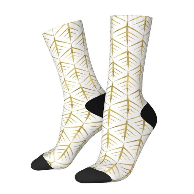 Balery White And Gold Geometry Calcetas Largas con Estampado para Hombre y Mujer – Suaves y Transpirables, Talla Única (US 5-11)