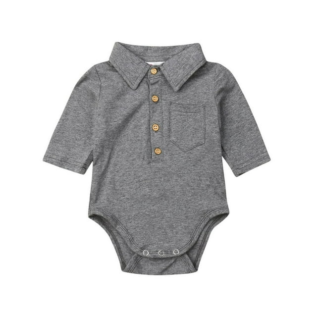 Baby Boy Fashion Jumpsuit T Shirt Button Style Monochrome Pocket Romper