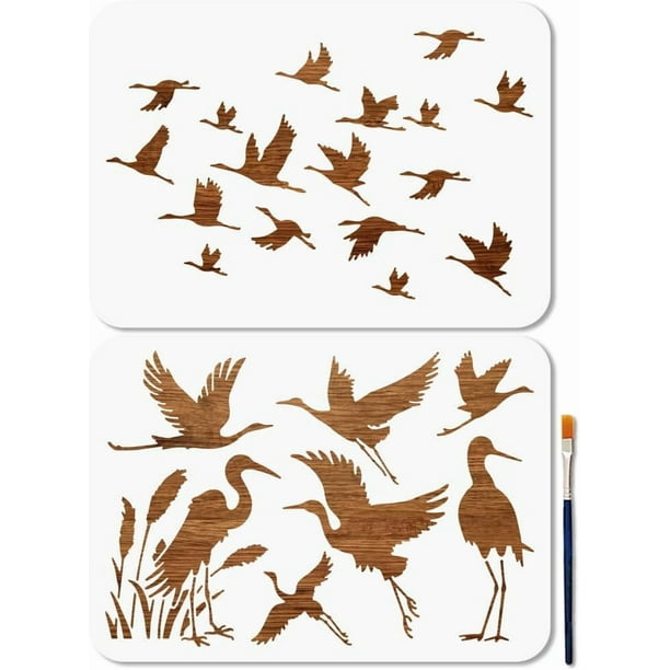 Plantilla reutilizable para siluetas de grullas (2 unidades), diseño de bandadas de grullas, para manualidades, 11,7 × 8,3 pulgadas.