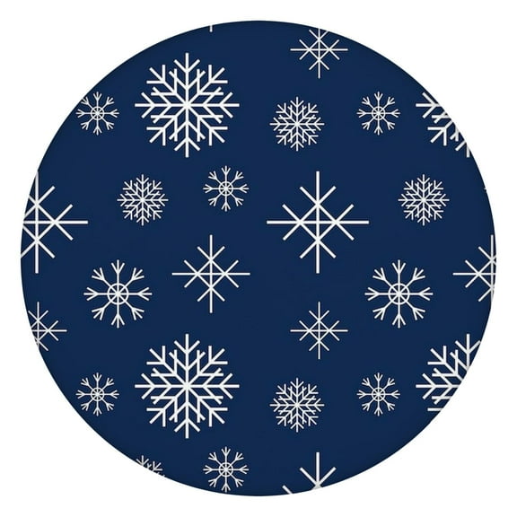 Holiday Stretch Tablecloth for Round Tables, 44 Inch Cover with Secure Elastic Band and a Cheerful Snowflake Pattern Throughout