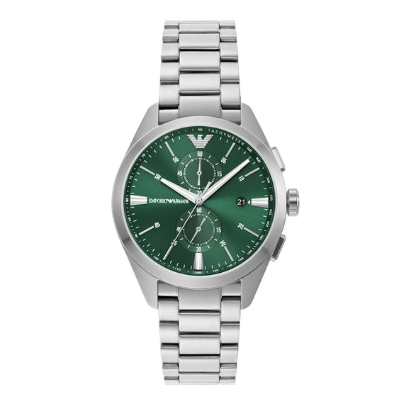 Emporio Armani Reloj cronógrafo de acero inoxidable para hombre (modelo: AR11480) plateado/verde