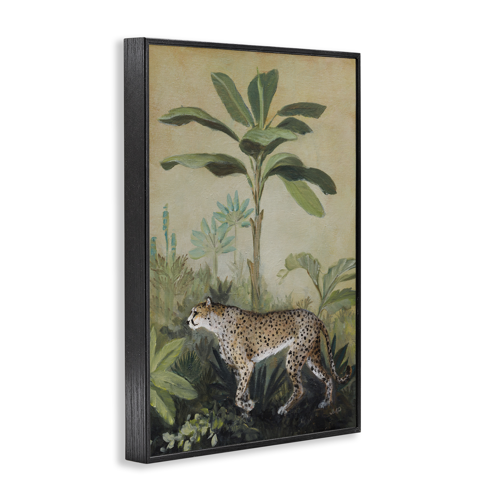 Stupell Industries King Of Jungle Leopard Landscape Painting Black Framed Art Print Wall Art, 12 x 18
