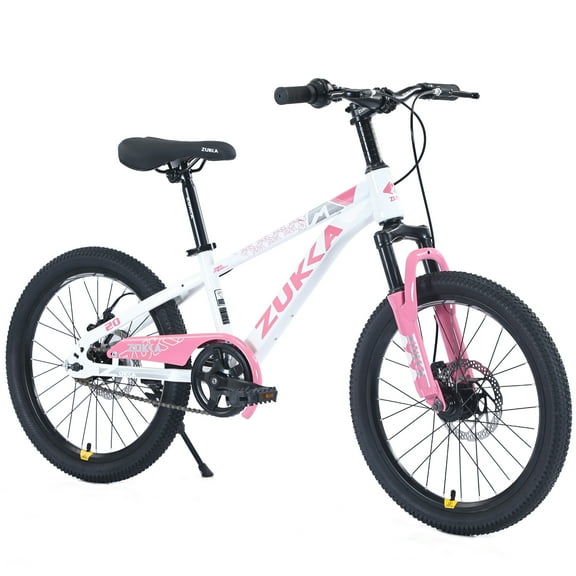 20 Inch Mountain Bike, Kids Mountain Bicycle with Front Suspension Fork and Double Disc Brake, Steel Frame Kids MTB Bike for Boys and Girls Age 7-10 Years, White Pink