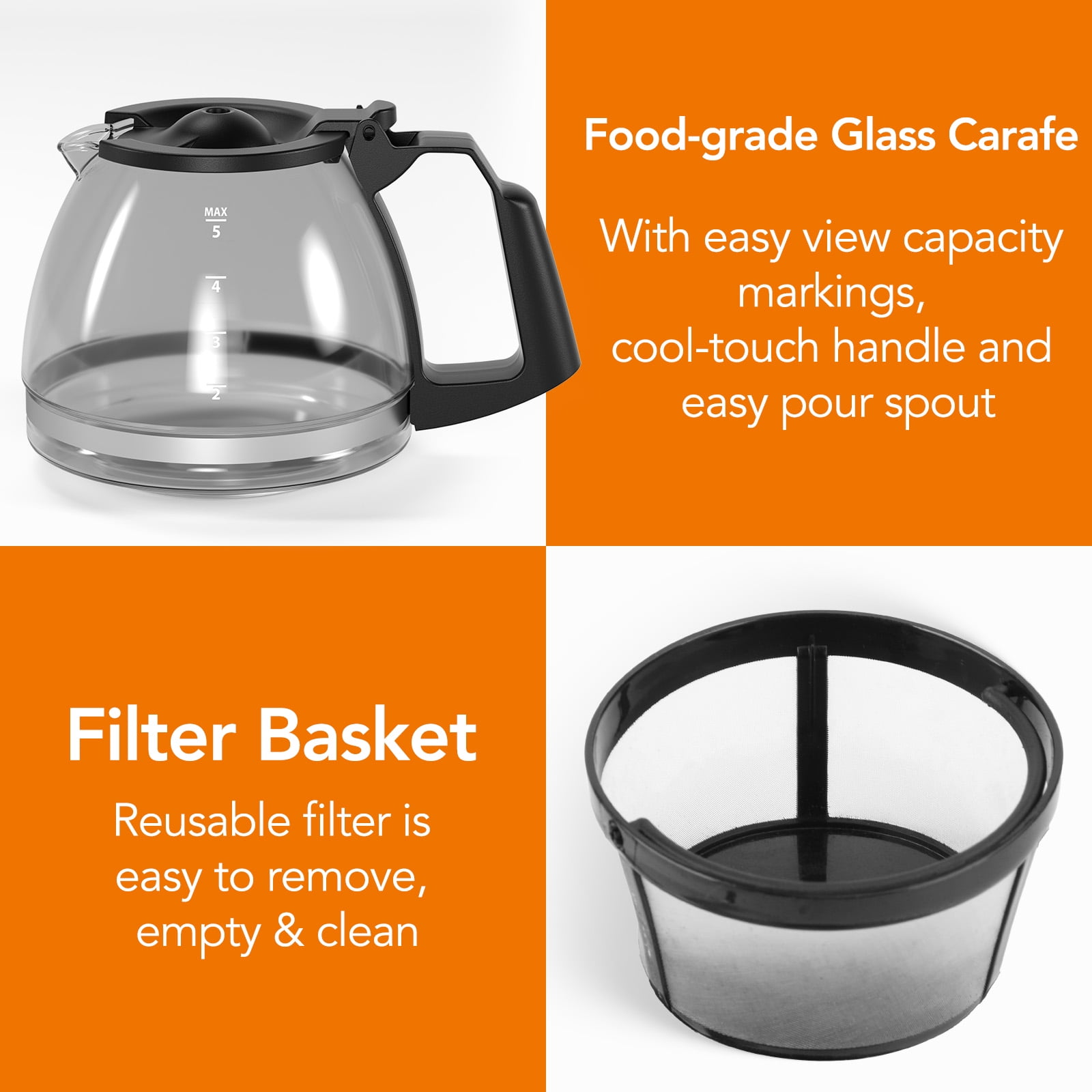 KNDKO 5-Cup Coffee Maker, 700W Quick-Heating Coffee Machine with 2-Hours Keep Warm & Timing Function, Glass Carafe(0.75L)