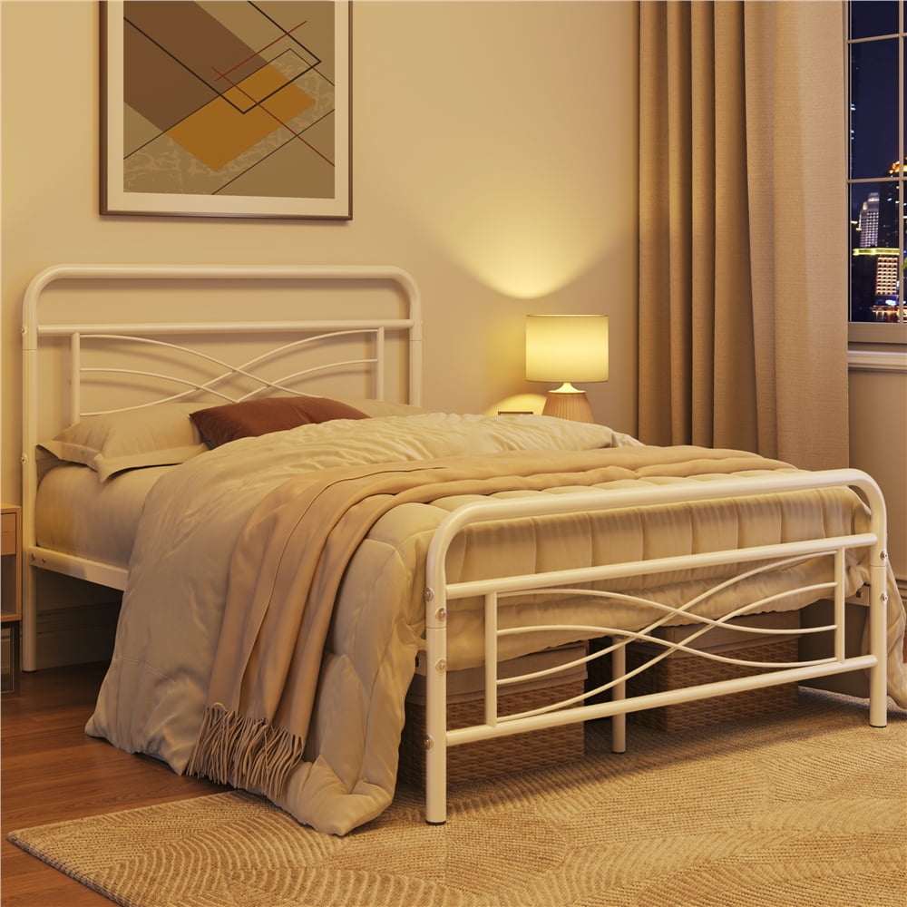 Topeakmart Vintage Metal Full Size Bed with Criss-Cross Design Headboard, Black