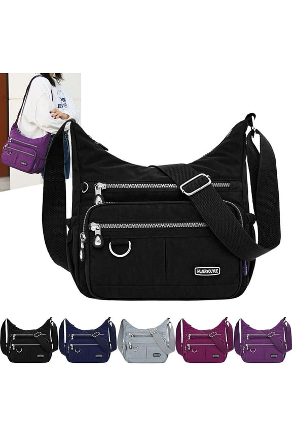 Crossbody Bag for Women Waterproof Nylon Shoulder Messenger Bag Casual Multi-Pockets Purse Handbag (Black)