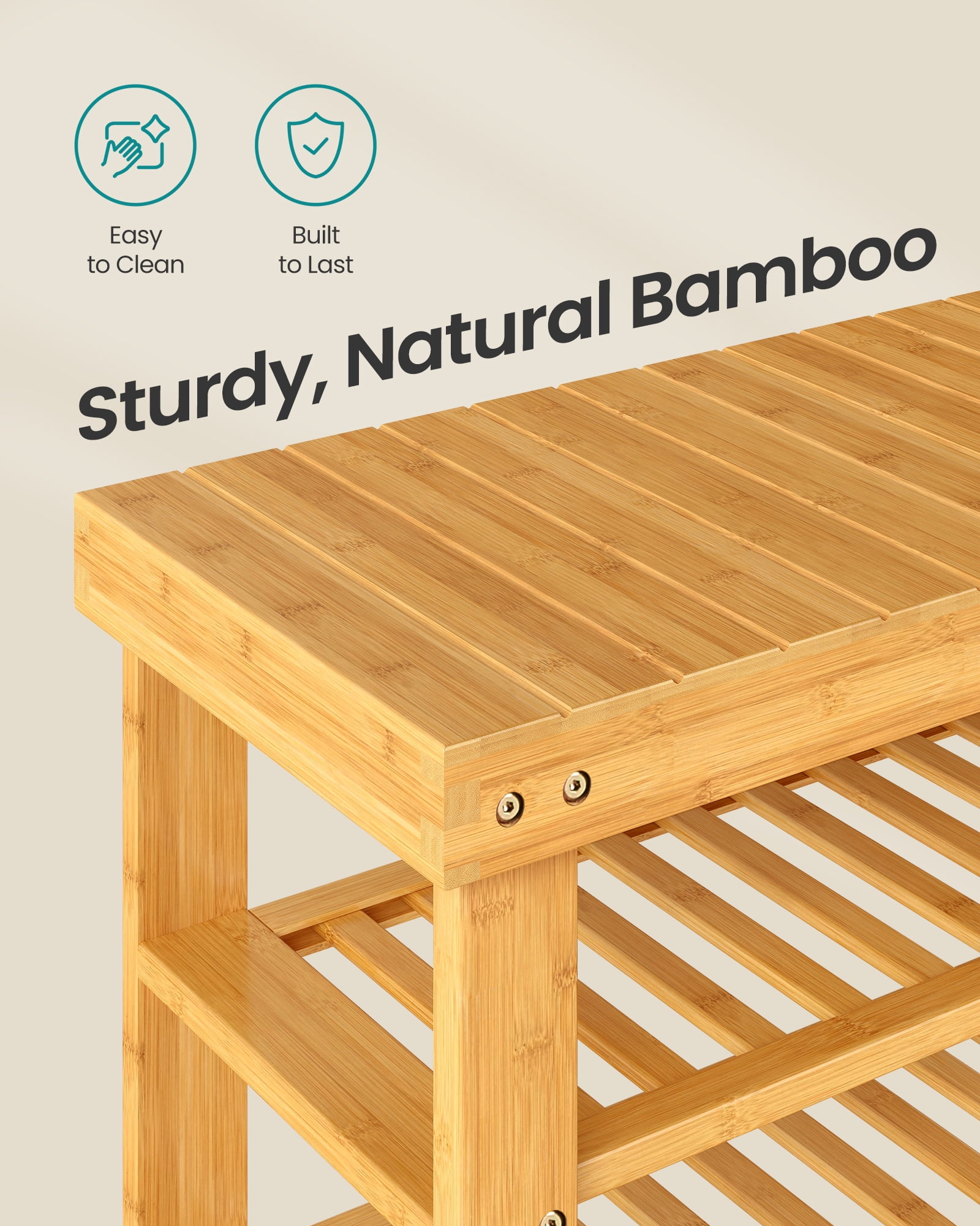 SONGMICS Shoe Rack Bench, 3 Tier Bamboo Shoe Storage Organizer, Entryway Bench, for Living Room, Bathroom, Bedroom, 11.3 x 27.6 x 20.5 Inches, Light Bamboo