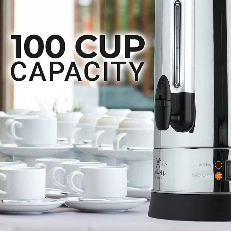 CAZACHEF 100 Cup Commercial Large Coffee Urn Coffee Maker Hot Water  dispenser Auto Temperature Control 1500W Quick Brew Double Wall Stainless  Steel