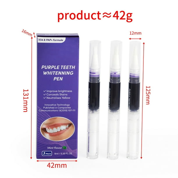 Lápiz blanqueador de dientes morado, seguro para eliminar manchas en los dientes, 9 ml