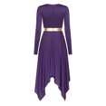 thumbnail image 4 of TiaoBug Women's Metallic Praise Lyrical Dance Costume Liturgical Worship Tunic Irregular Hem Dance Dress Dark Purple XXL, 4 of 7