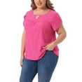 thumbnail image 4 of Agnes Orinda Women's Plus Size Tops Keyhole Crew Neck Petal Sleeve Pleated Casual Blouses 3X Hot Pink, 4 of 6