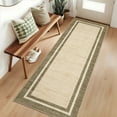 thumbnail image 2 of Hasoo Modern Simulated Woven Texture Bordered Runner Washable 2' x 6' Throw Rug for Hallway Enterway Neutral Indoor Green Gray Carpet, 2 of 5