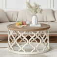thumbnail image 4 of COZAYH Farmhouse Coffee Table, Distressed Tray Top Table with Curved Motif Frame Base for Boho, Rustic, French Country Decor, Round, White, 4 of 7