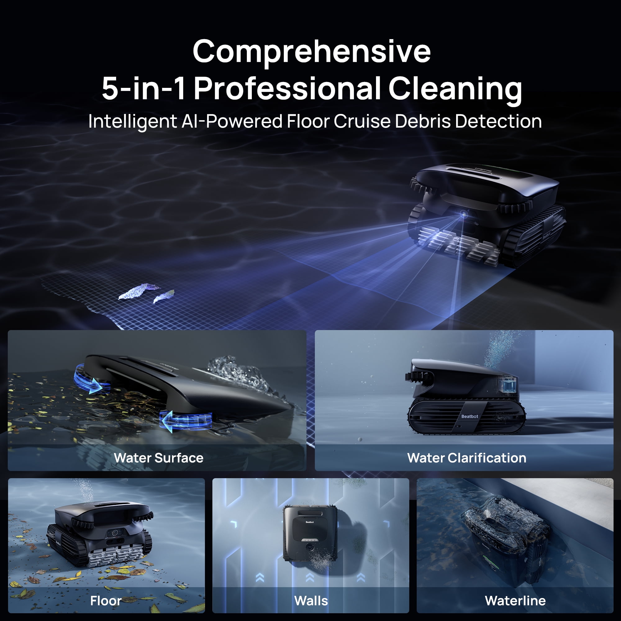 Beatbot AquaSense 2 Ultra Cordless Pool Vacuum Robot for Complex Pools, AI Camera, 5-in-1 Cleaning, Smart Surface Parking,Water Clarification