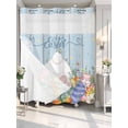 thumbnail image 2 of No Hook Shower Curtain with Snap-in Liner, Spring Easter Waterproof Fabric Bathroom Curtains, Rabbit Ears Foot Colorful Eggs Wooden Plank Bath Curtains & Mesh Top Window Standard 72"x72", 2 of 9