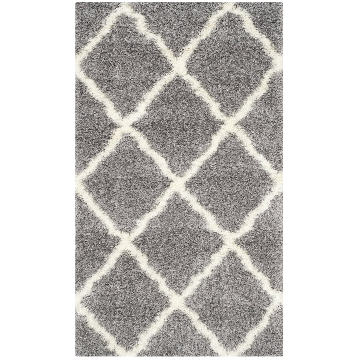 SAFAVIEH Montreal Cebrail Geometric Diamonds Shag Area Rug, Grey/Ivory, 6'7" x 6'7" Round
