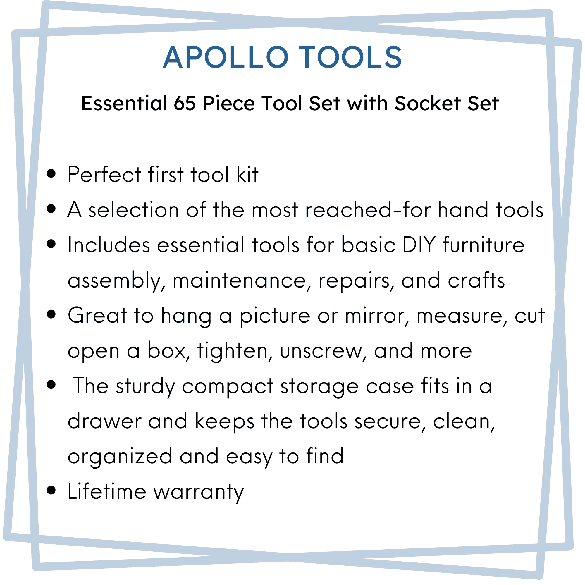 Apollo Tools 65 Piece Compact Household and Mechanical Tool Set Blue and Gray DT0001