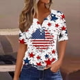 thumbnail image 7 of Mifsaly Independence Day Tops for Women 4Th Of July Cotton T-Shirt Henley V Neck Button Closure Short Sleeve Shirt Patriotic Stars and Stripes Print Loose Fit Flowy Top XL, 7 of 7