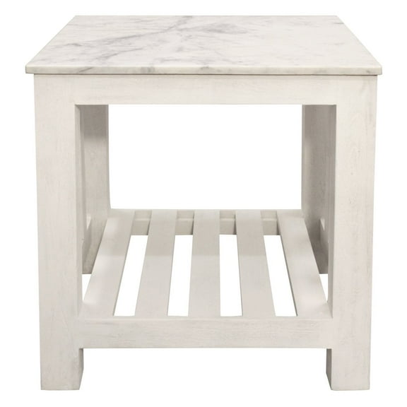 Bellamy White Marble End Table in Farmhouse Sur Tone on Solid Wood Base