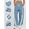 thumbnail image 2 of PUWEI Women's Casual Wide Leg Pants Baggy Drawstring Elastic Waist Contrast Color Strip Sweatpants, 2 of 7