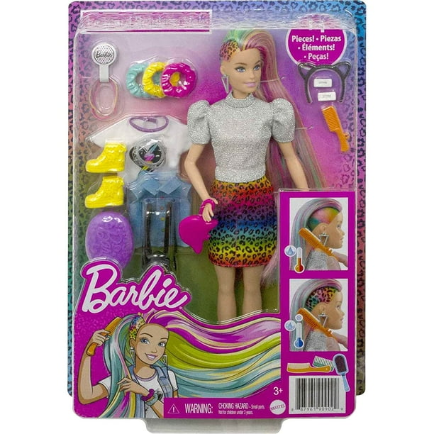 Barbie Leopard Rainbow Hair Doll con cambio de color Hair Fashion Doll Rainbow Sparkle Hair Doll Toy para niña Regalo GRN81 GTG00 xuanjing unisex
