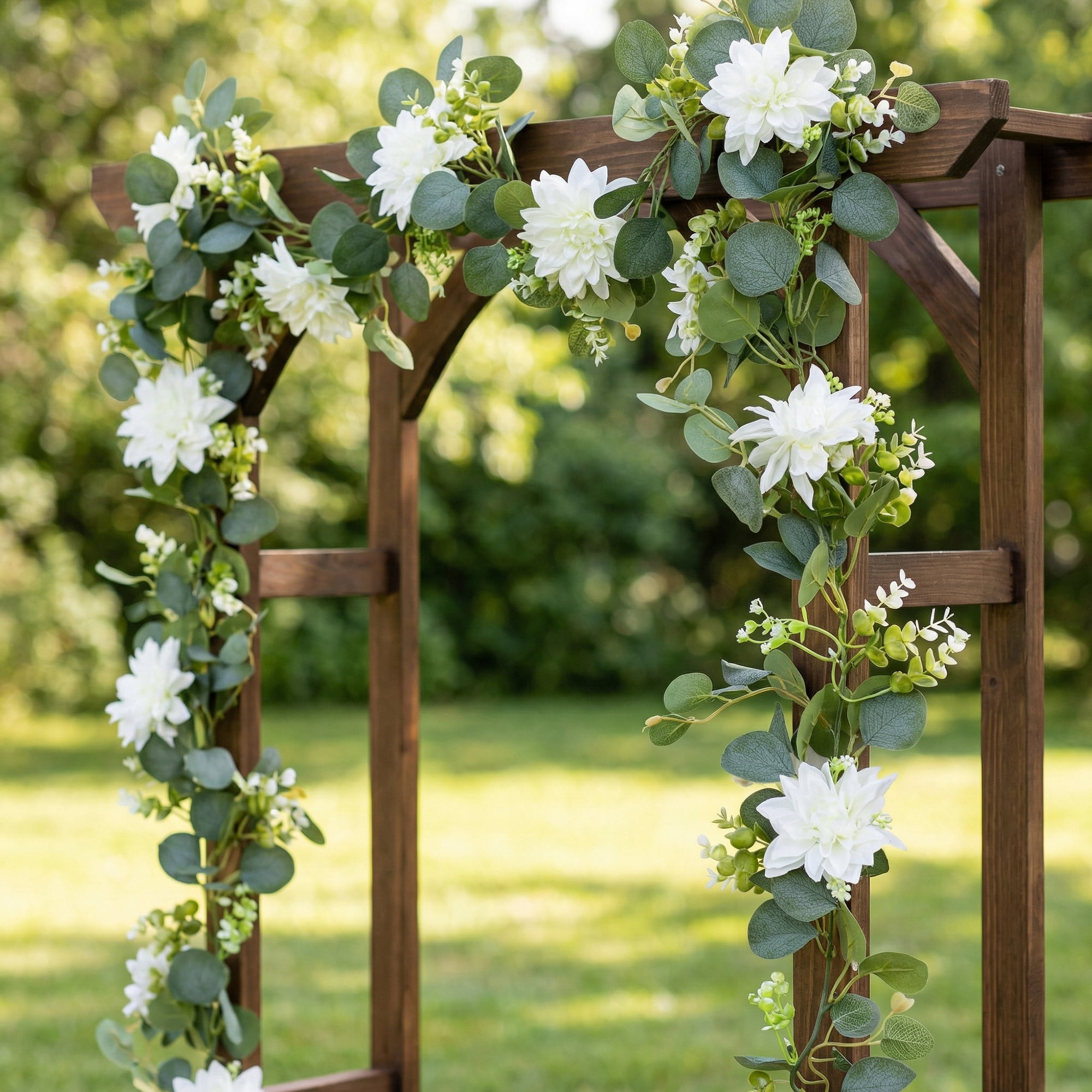 Unique Bargains 4Pcs Artificial Eucalyptus Garland Faux Vine White Champagne 71inch