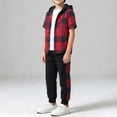 thumbnail image 5 of BLVB Boys Clothes Sets Plaid Short Sleeve Hooded Button Shirt and Jogger Pants for Toddler Kids Fall Outfits(Red AA1,7-8Years), 5 of 7