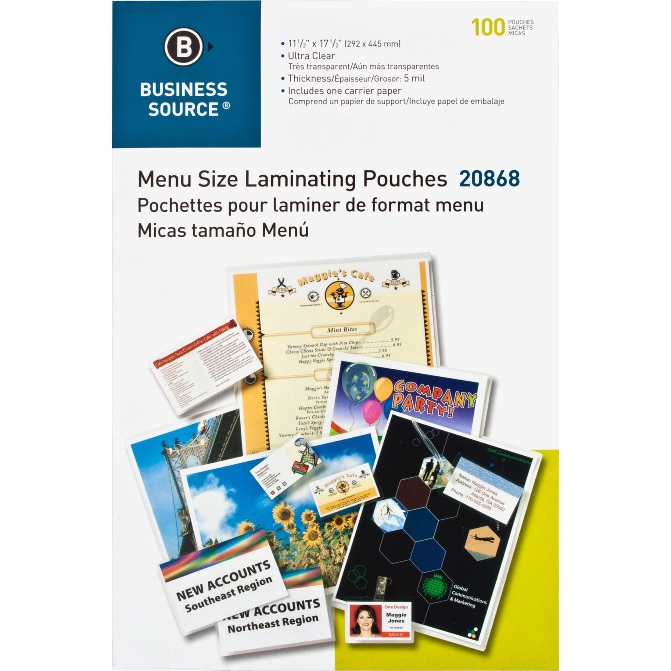 (5 pack) Business Source, BSN20868, 5 mil Menu Laminating Pouches, 100 / Box, Clear