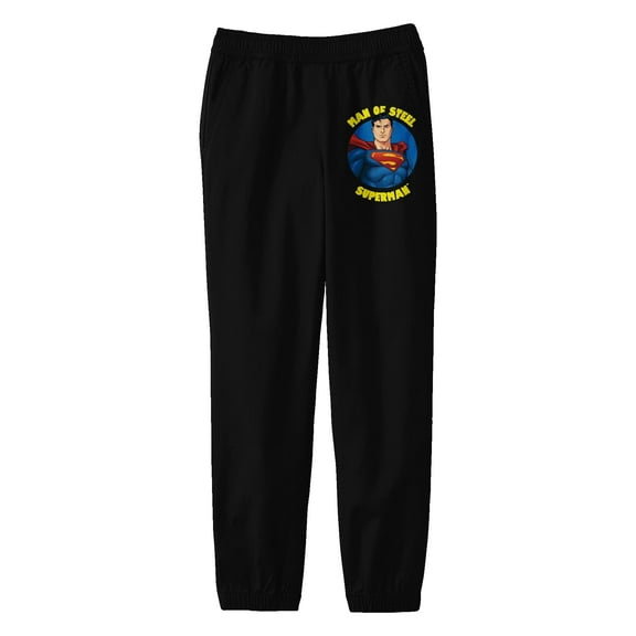 Superman Man of Steel Character Youth Black Graphic Sweatpants-Medium