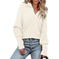 thumbnail image 1 of LinYooLi Chandail Tricoté pour Femmes Col à Revers Manches Longues Pull Côtelé Couleur Unie, 1 of 7