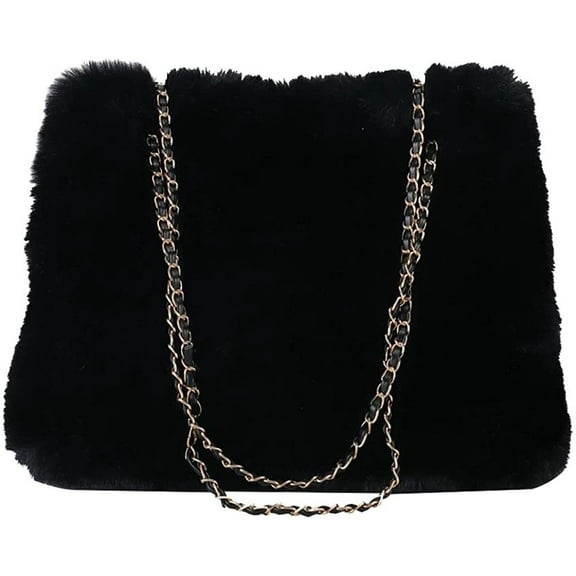 CoCopeaunt Tote Bag Women Cozy Fuffy Fleece Plush Trendy Large Shoulder Bag Quilted Casual Soft Chain Handbag