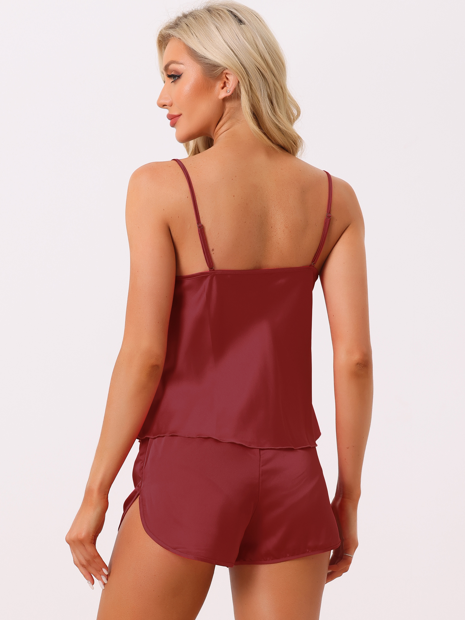 DARING DIVA Women's Satin Pajamas Sets Cami Sleepwear Silky PJ Set with Shorts M Red
