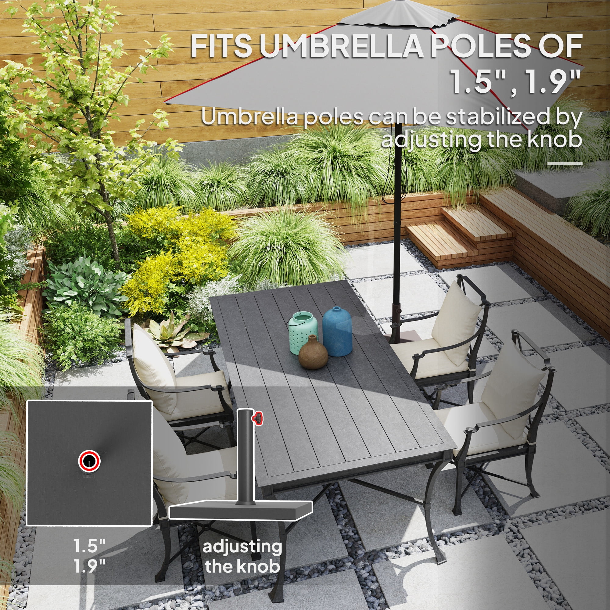 Outsunny Patio Umbrella Base, 40 lbs Concrete Heavy Duty Umbrella Base Patio Umbrella Holder for 1.5"/1.9" Umbrella Poles, Black