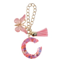 Unique Bargains 1 Pc Heart Sequin Letter C Butterfly Tassel Pendant Water Cup Pendant Pink Metal Resin