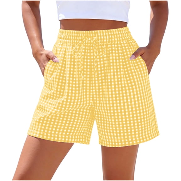 fheaev Athletic Shorts for Women Loose Fit Plaid Print with Pockets Drawstring Summer Gym Running Casual Clothes S-XL