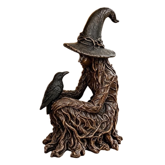 Witch Decor Gothic Witch And Raven Statue Mystical Resin Figurine For Home Decor Dark Academia Tabletop Decor Occult Witchy Gift For Halloween
