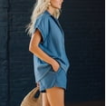 thumbnail image 6 of MLCDZ Womens 2 Piece Outfits Summer Denim Sets Short Sleeve V Neck Button Down Shirts and High Waisted Wide Leg Shorts Lounge Set with Pockets, 6 of 8