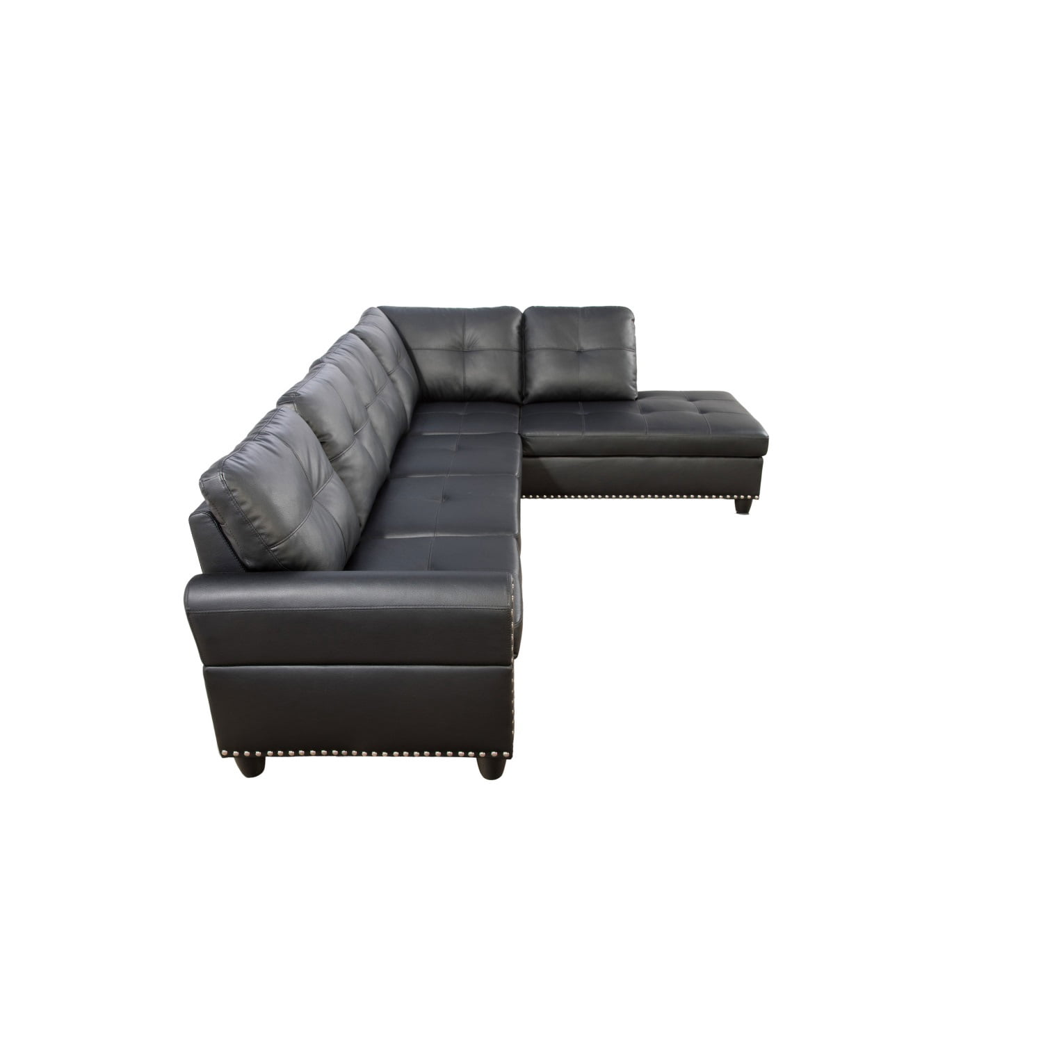 Hommoo Faux Leather Living Room Furniture Set, Modern Nailhead Trim L-Shaped Sectional Couch and Sofa Set with Cup Holder, Right Side, Black
