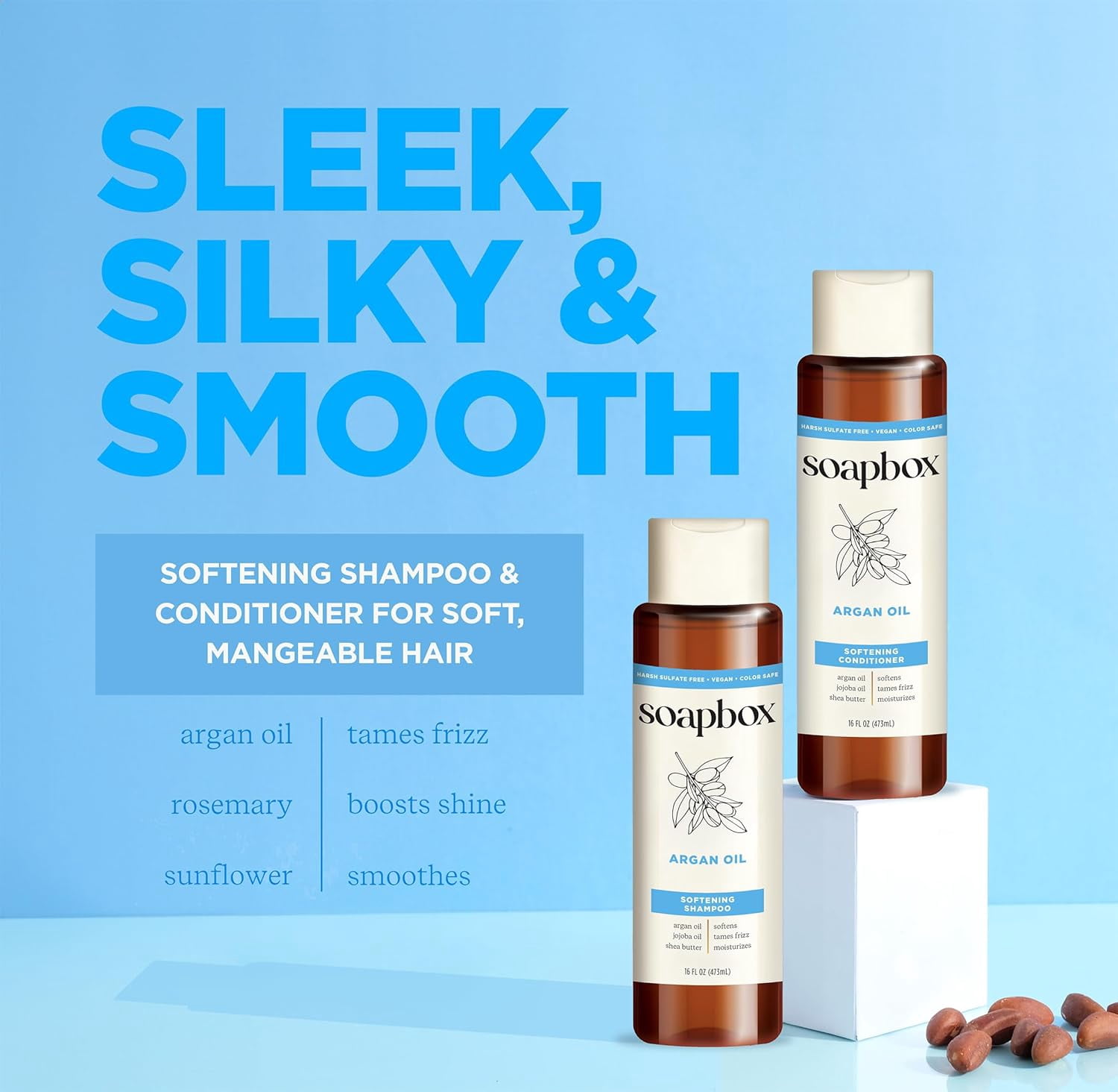 Soapbox Shampoo Control & Soften, Argan Oil, Helps Smooth & Repair Dry Hair, 16oz (Pack of 3)